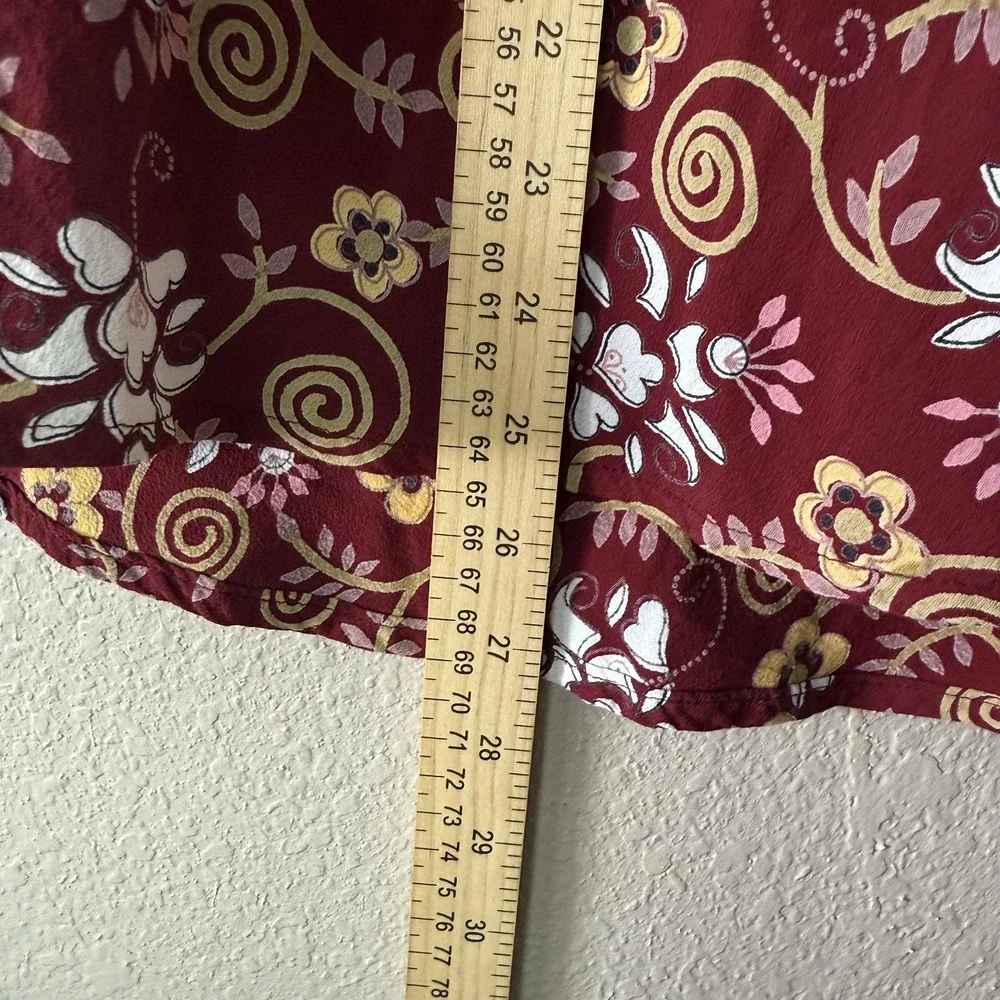 VTG Y2K Loco Lindo  Floral Midi Skirt Maroon Crepe A-Line Low Rise Flowy - Picture 2 of 7